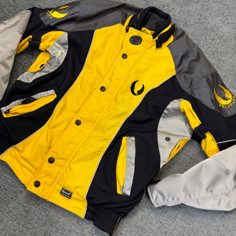 Belstaff Motorcycle Jacket Mens L Yellow Black Hytrel Armored Biker Vintage